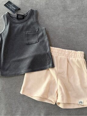 Little Bipsy Ribbed Tank + Wonderluxe Shorts Set 12-18M NWT Neutral Minimal